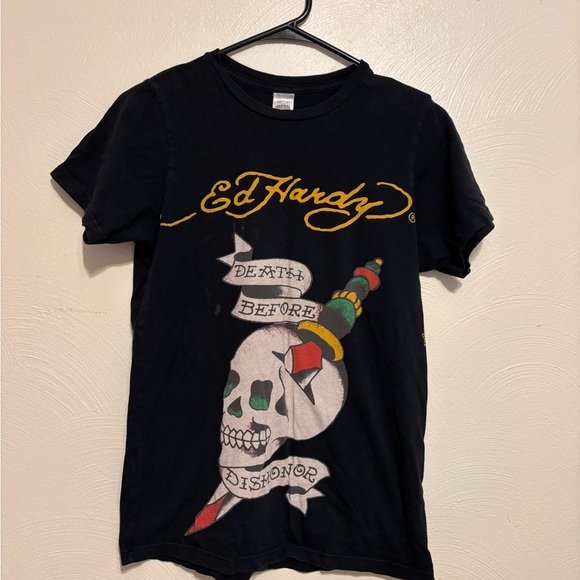 Christian Audigier Black T-Shirt with Graphic Label - Picture 1 of 8